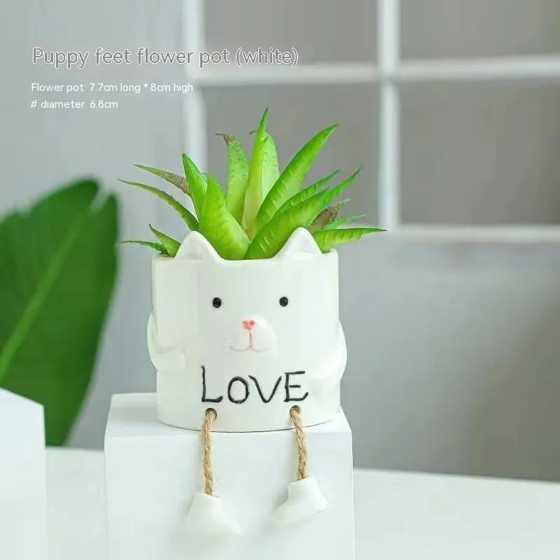Ceramic hanging foot flowerpot in a cartoon style, suitable for succulent plants on a desktop
