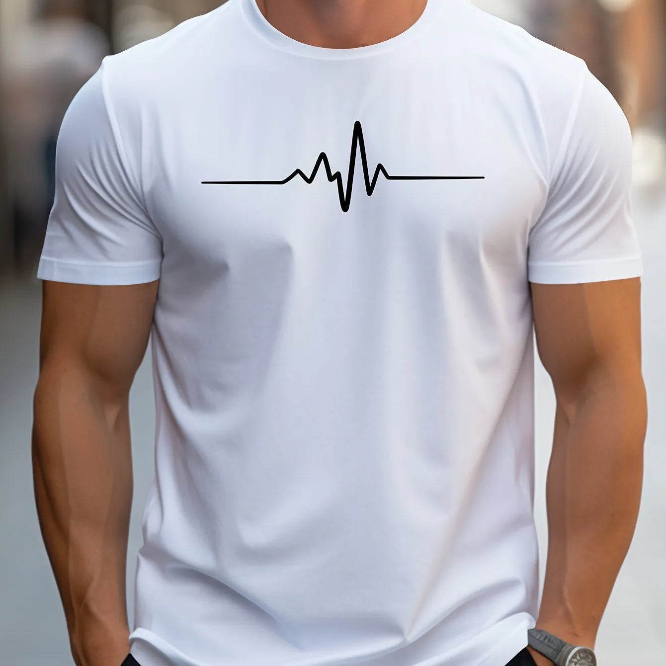 A loose-fit men's short-sleeve T-shirt with a letter print design on the front.