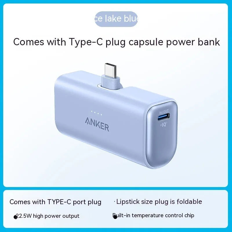 Small capsule-shaped power bank in multiple colours with a foldable Type-C connector