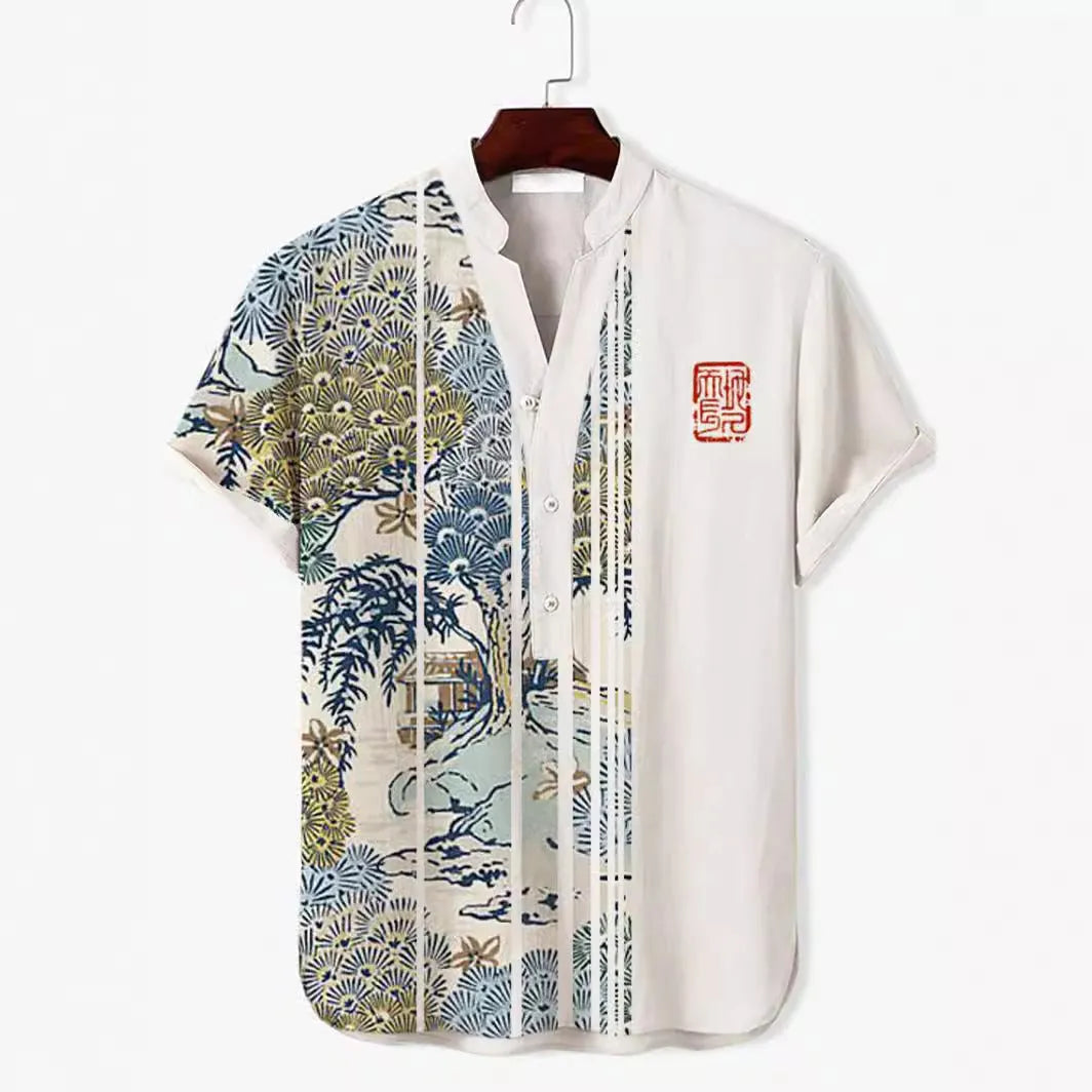 Men's 3D digital animal print short sleeve shirt showing graphic detail and colour options