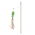 Wooden handle cat wand toy with catnip fish, colourful ribbons and bell attachment