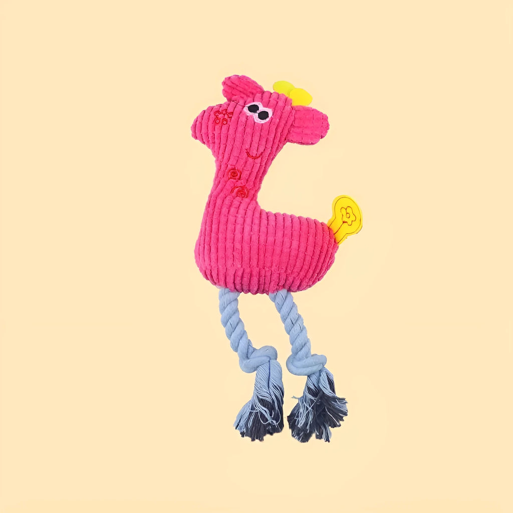 Blue deer-shaped plush dog toy with corn grain texture on a white background.