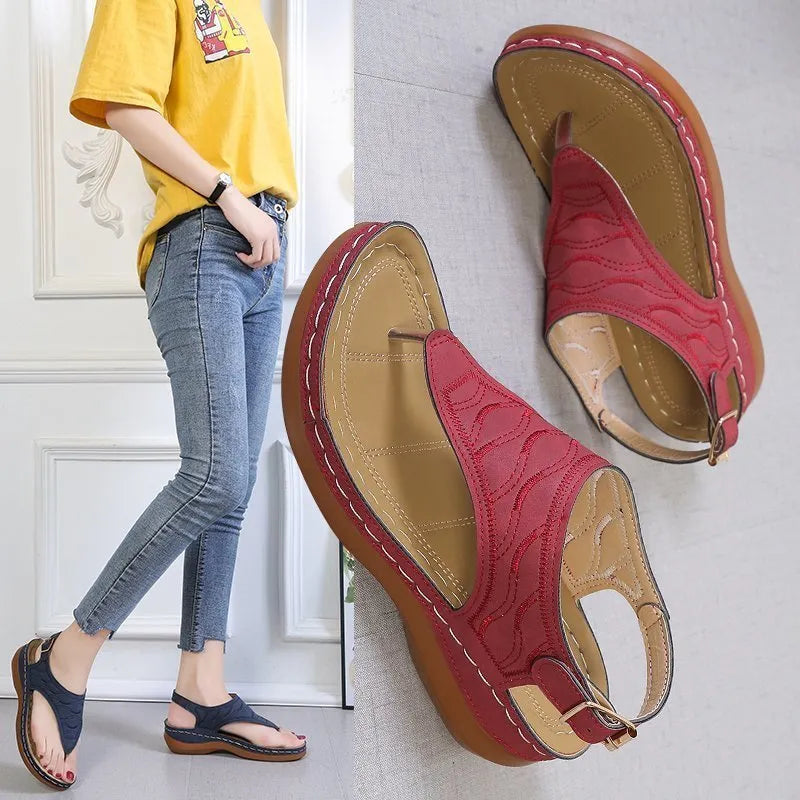 Women's casual wedge heel sandals with adjustable back strap in vegan leather
