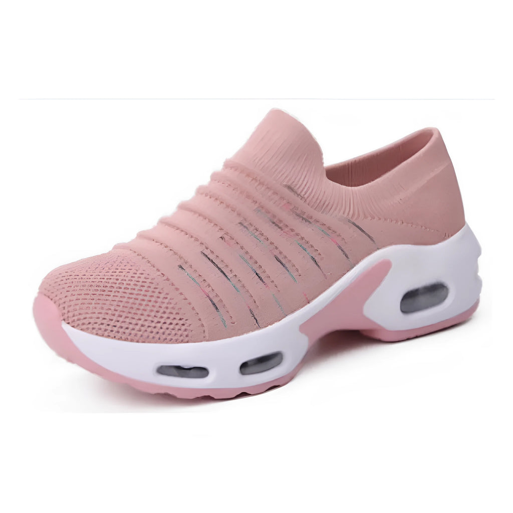 Plus size women's fly-knit sock shoes in stretch mesh with round toe design