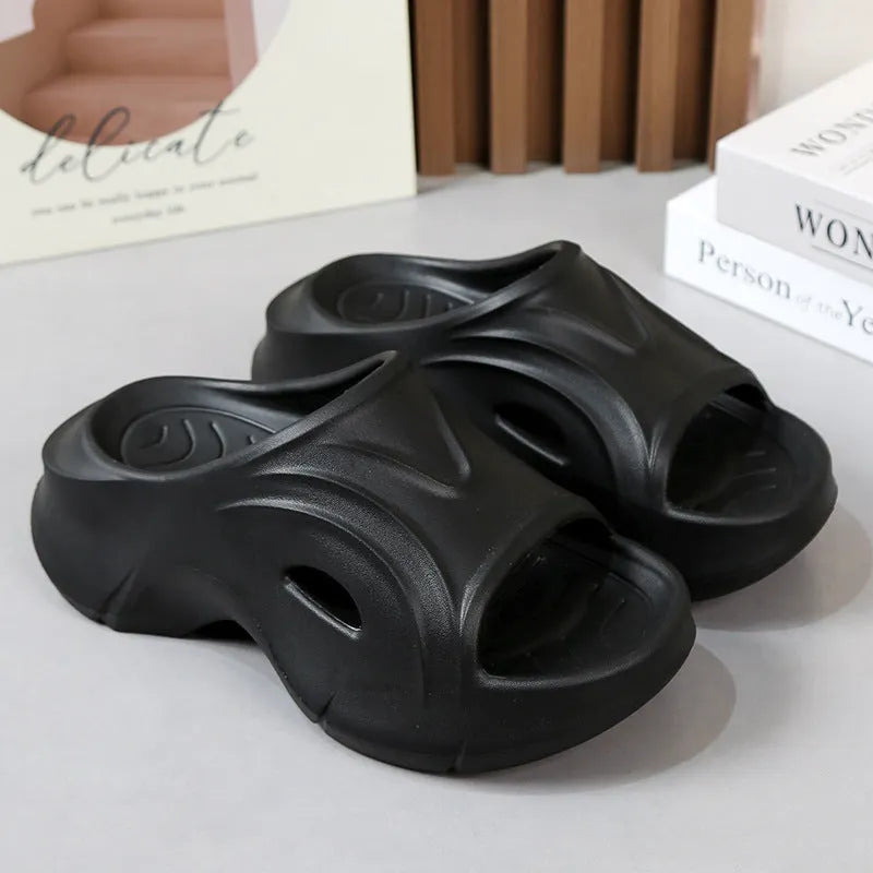 Women's EVA slippers with thick sole in black, rose red or white colours for beach and summer outdoor wear