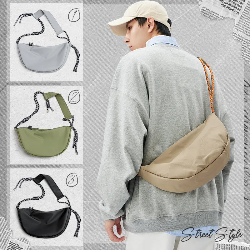 Men's lightweight nylon messenger bag in black, grey, khaki, or army green with large capacity design