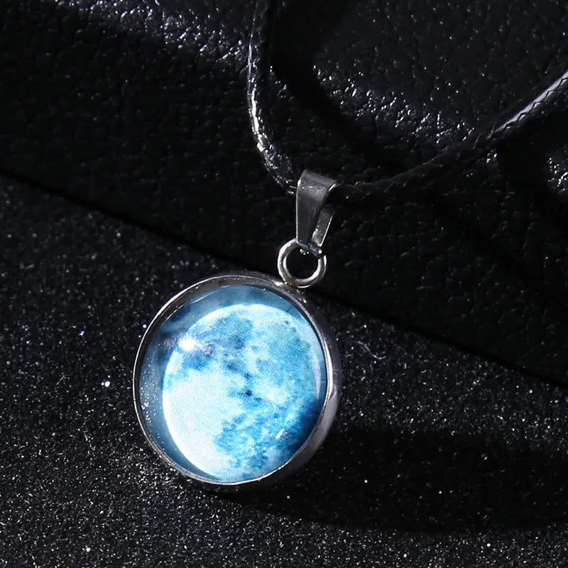 Luminous alloy necklace with a glass constellation pendant on an adjustable chain.