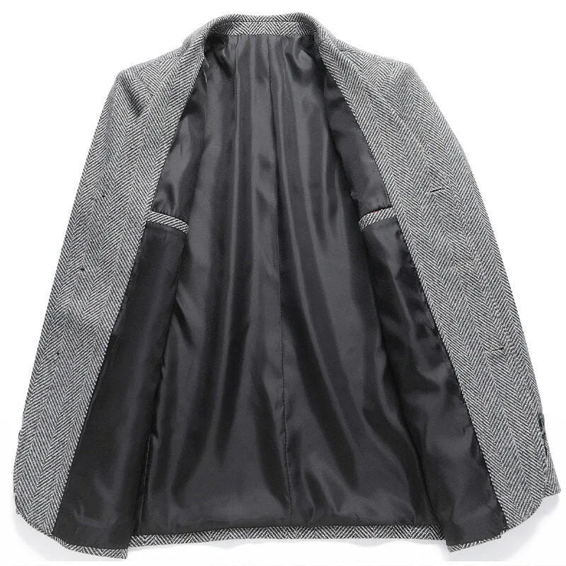 Men's loose-fit wool coat in solid colour with Asian sizing options for casual spring and autumn wear