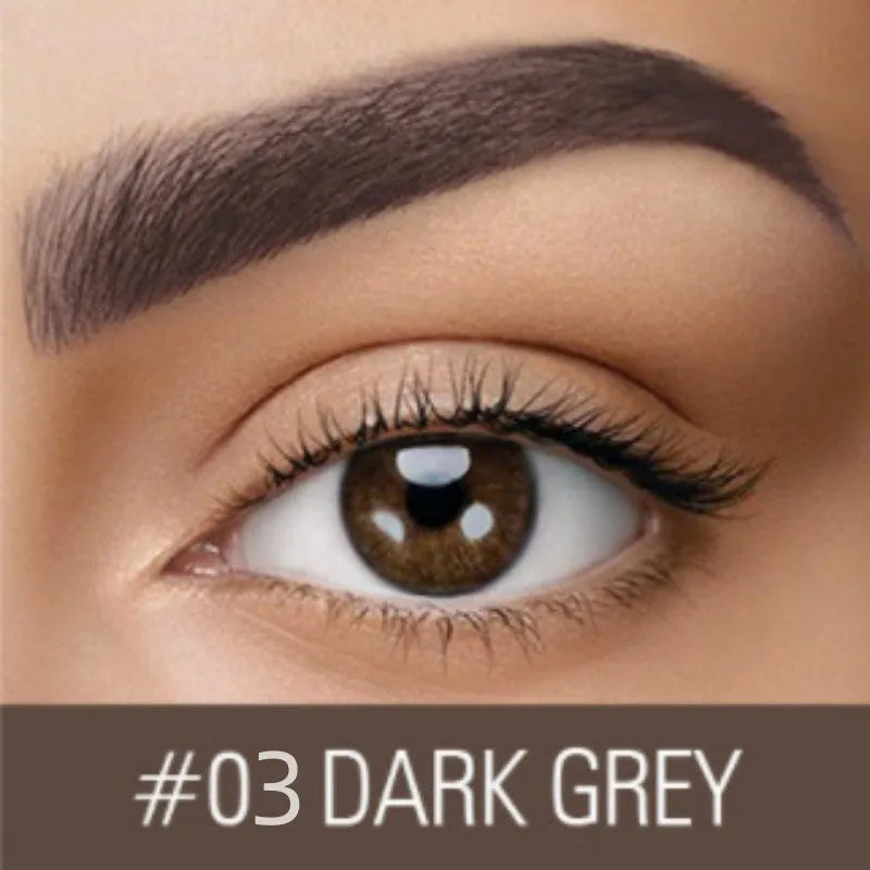 Waterproof brow cream tube in dark grey and golden yellow shades with applicator