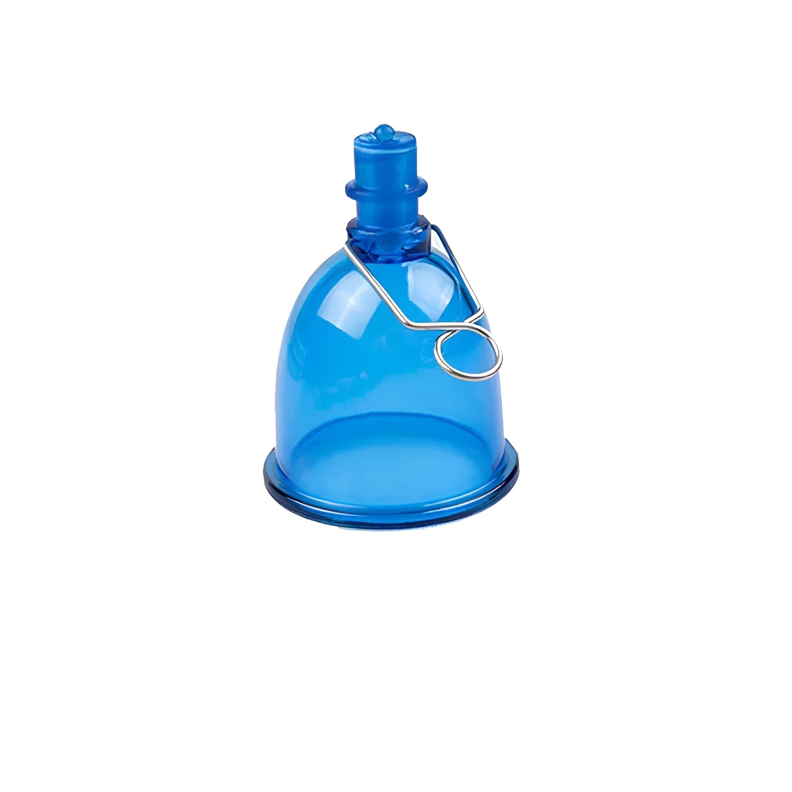 Blue silicone men's adult physical stretch exerciser shown in small, medium, and large size options
