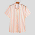 Men's pink waffle texture cardigan shirt with loose fit and short sleeves