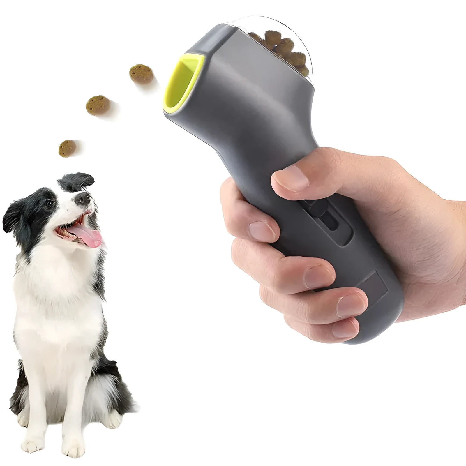 Grey pet snack catapult launcher toy measuring 18cm for dogs and cats