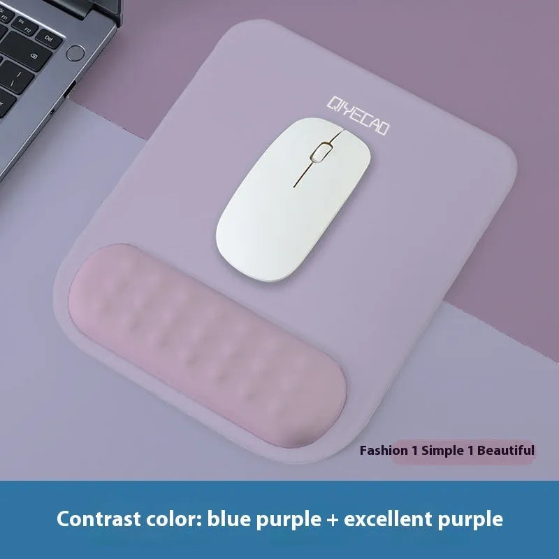 Ergonomic mouse pad with raised wrist support in cloth silicone material showing colour options