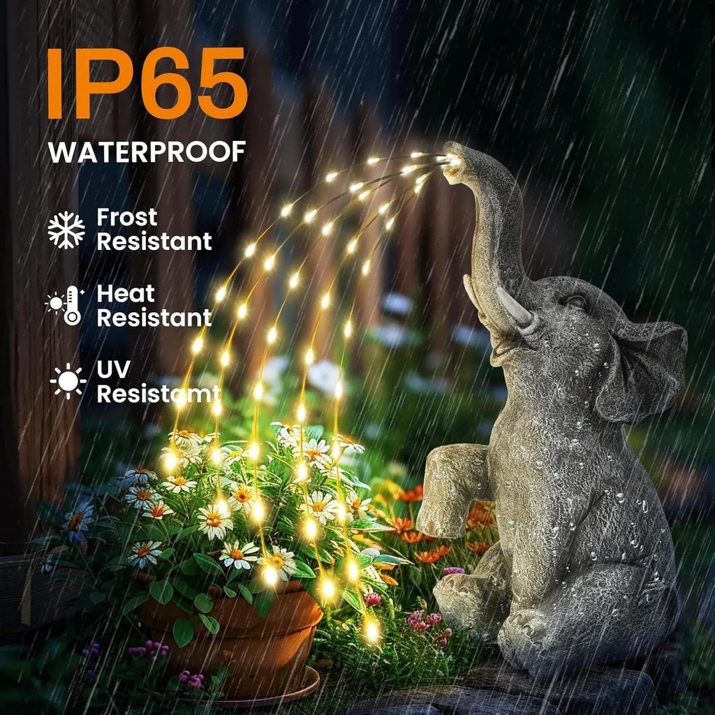 Resin elephant outdoor garden sculpture with integrated LED light strip