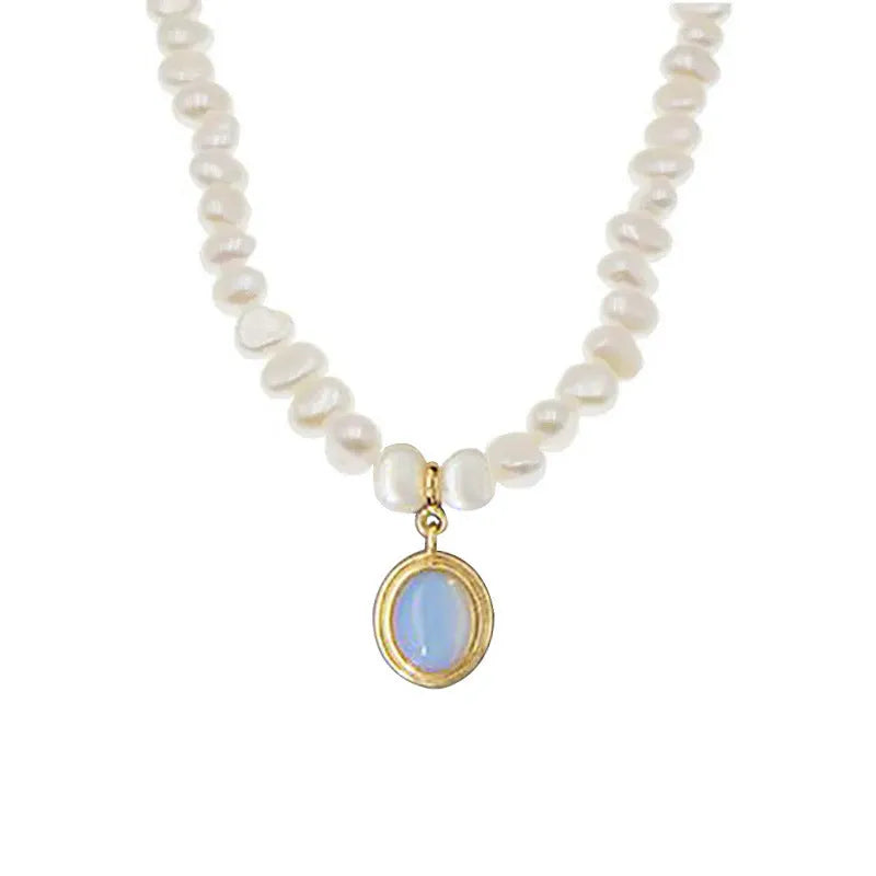 925 sterling silver necklace with geometric round medal pearl pendant on an adjustable chain.