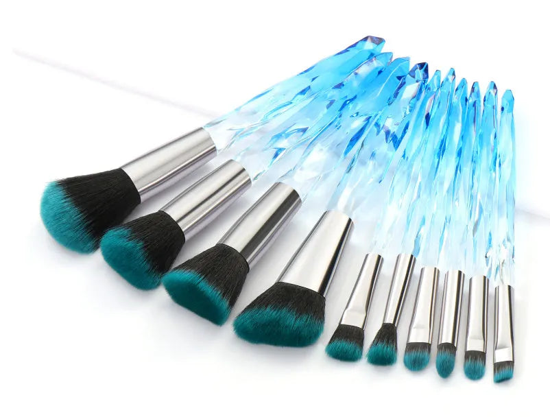 10-piece crystal handle foundation brush set with artificial fibre bristles in four colour options