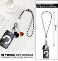 Cute black cartoon cat design plastic card holder with a metal ferrule pendant attached