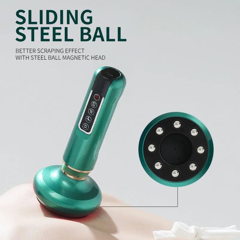 Green electric vacuum cupping massager with adjustable suction and infrared heating functions