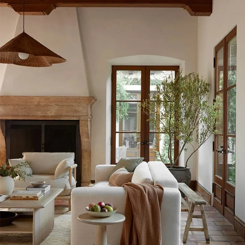 Rattan-weaved ceiling lamp with Silent Style wind patterns in natural material