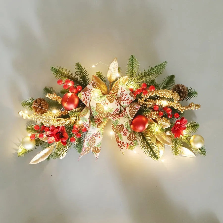 Christmas garland collection showing four plastic decorative designs with optional battery-powered lighting