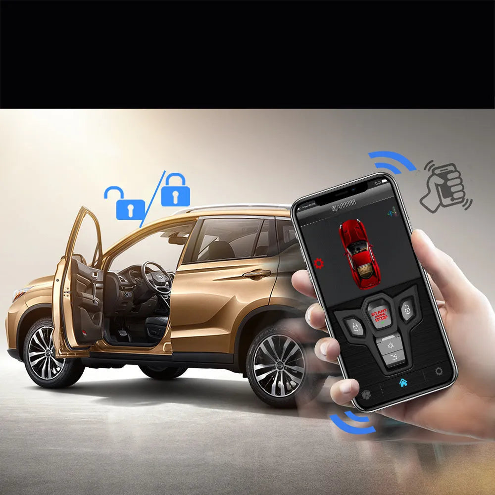 Red and black one-way car alarm system with two remote controls for 3000 metre vehicle security