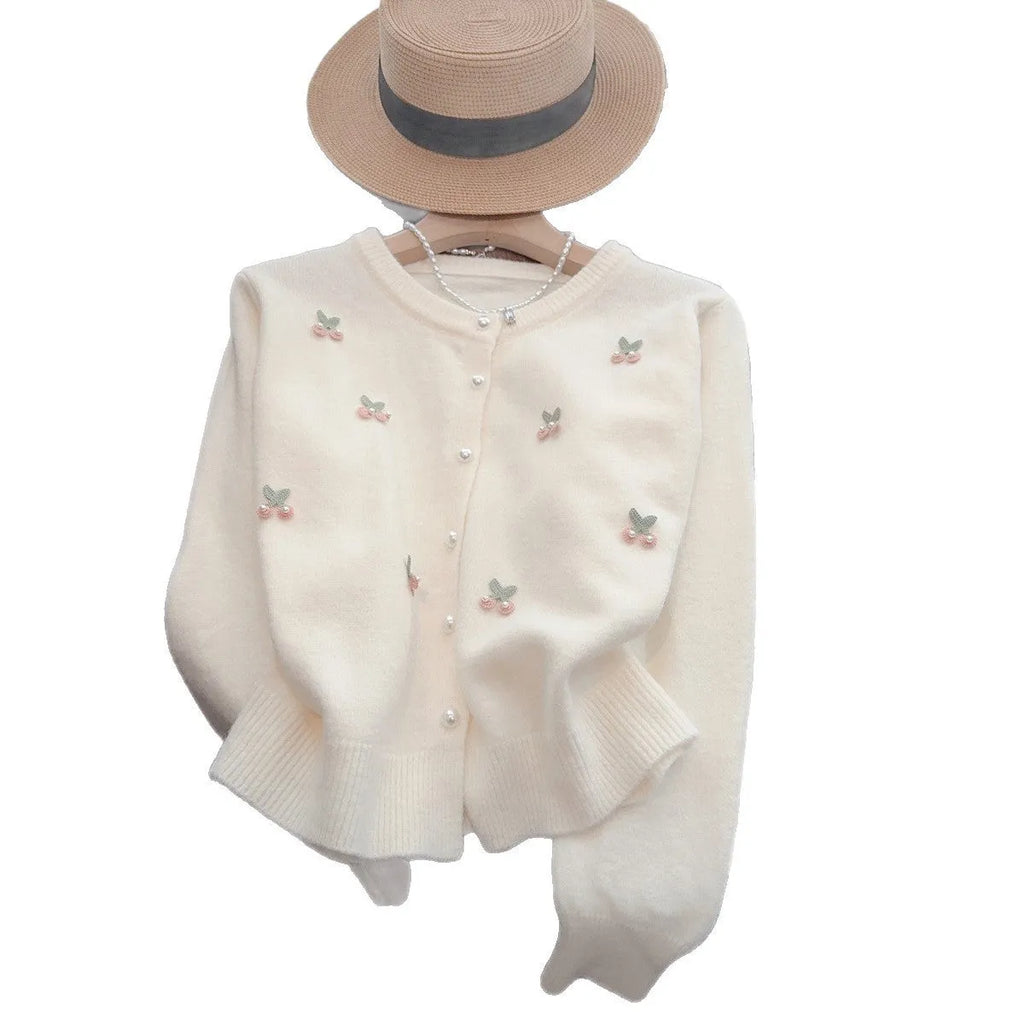 Cashmere cardigan sweater coat with beaded decoration in slim fit French style