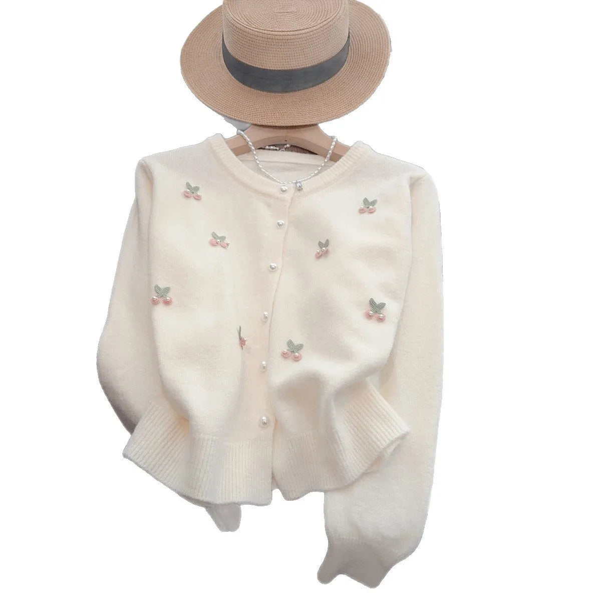 Cashmere cardigan sweater coat with beaded decoration in slim fit French style