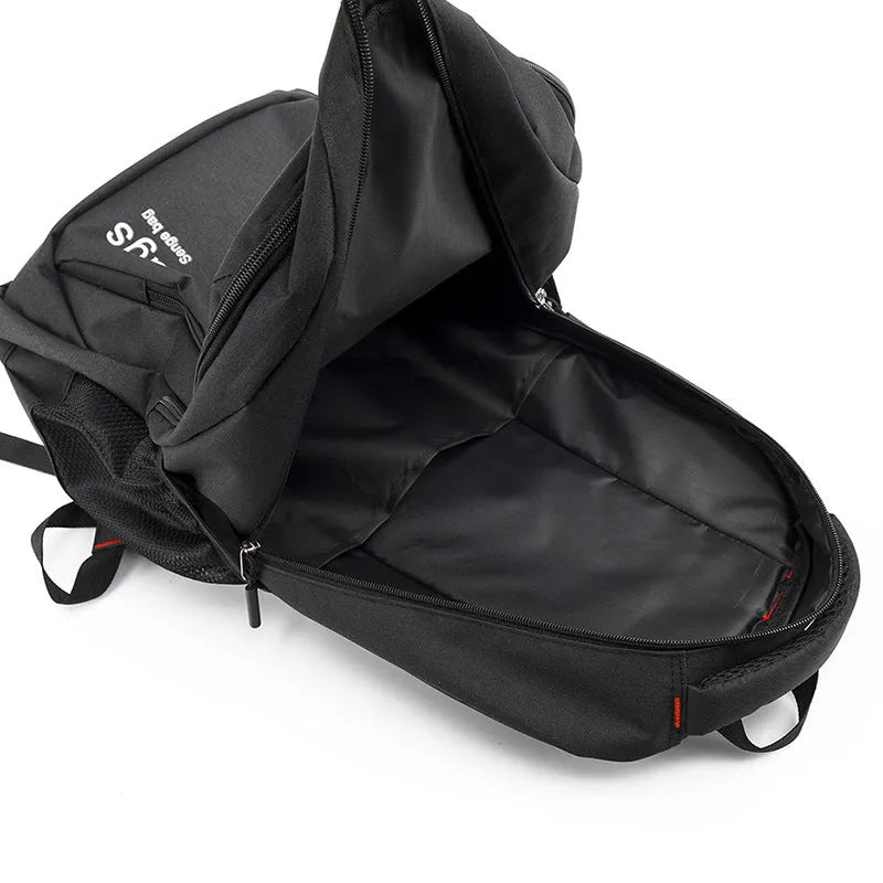 Street trend nylon backpack in black with breathable shoulder straps and multiple internal compartments