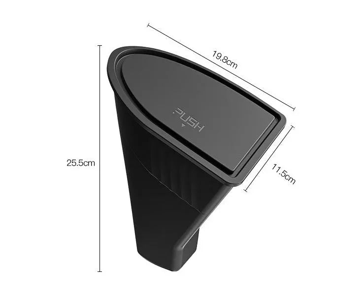 Two black ABS plastic car door storage bins designed for Tesla Model Y front compartments.