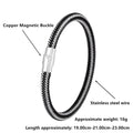 Men's geometric titanium steel bracelet with a magnetic clasp on a wrist.