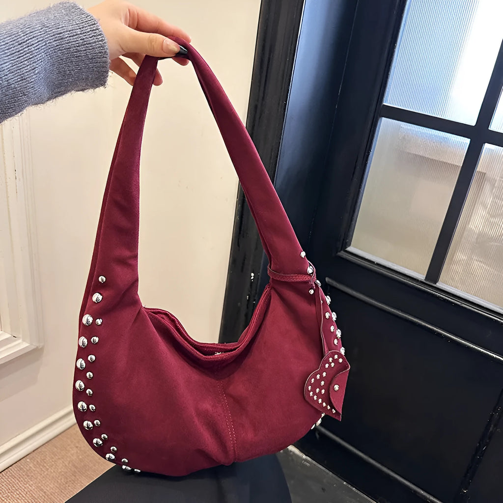Soft plush strapless tote handbag in retro style showing colour options.