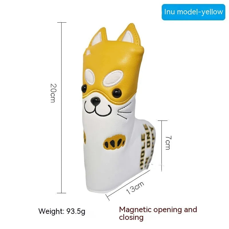 Golf putter sleeve with novelty design options for straight bar clubs