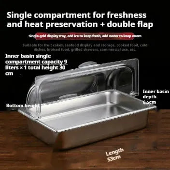 Stainless steel commercial dining plate display box with lid and multiple compartment configuration options