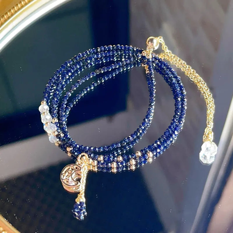 Blue gold sand stone three-ring women's bracelet with multi-layer manual craftsmanship