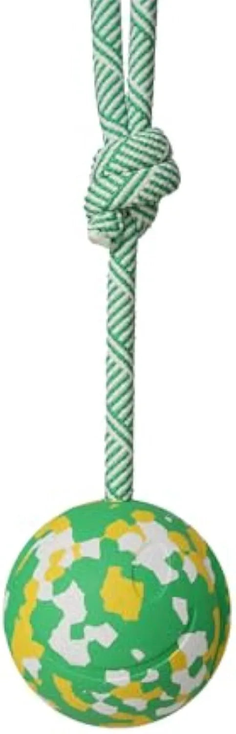 Dog rope ball toy with natural rubber ball and nylon rope in two sizes