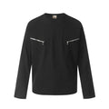 Black American retro style loose cotton long sleeve pullover on hanger
