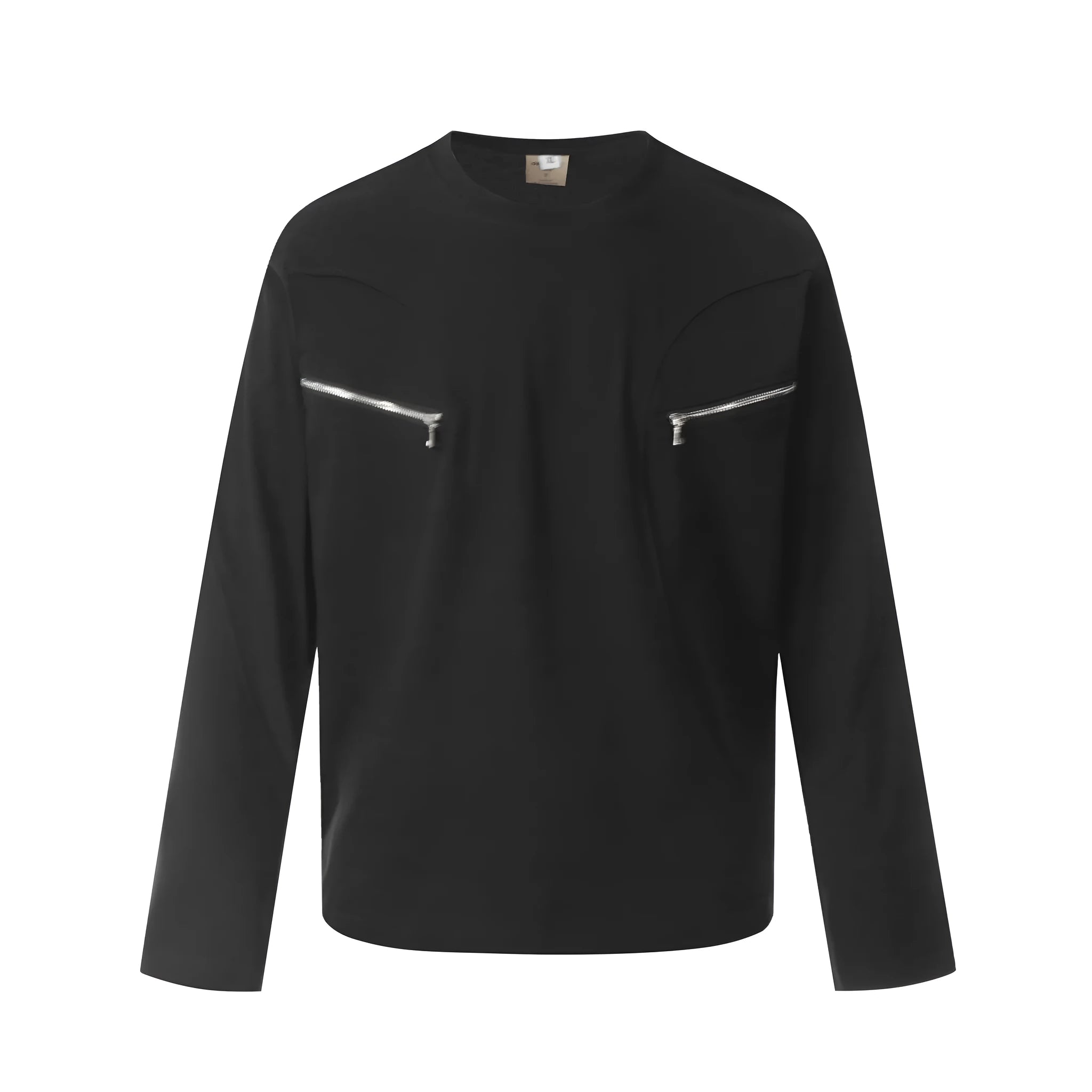 Black American retro style loose cotton long sleeve pullover on hanger