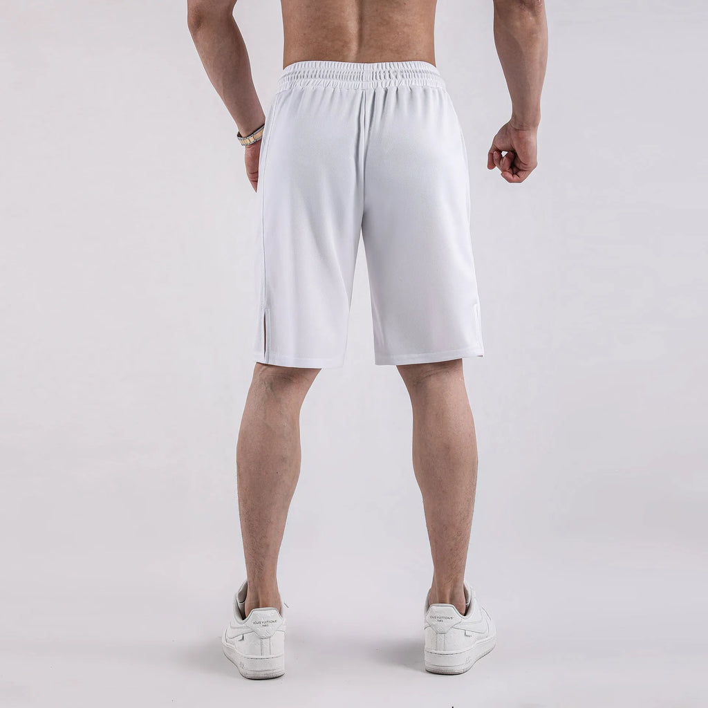 Men's quick-drying mesh shorts in black with elastic waistband and loose fit design