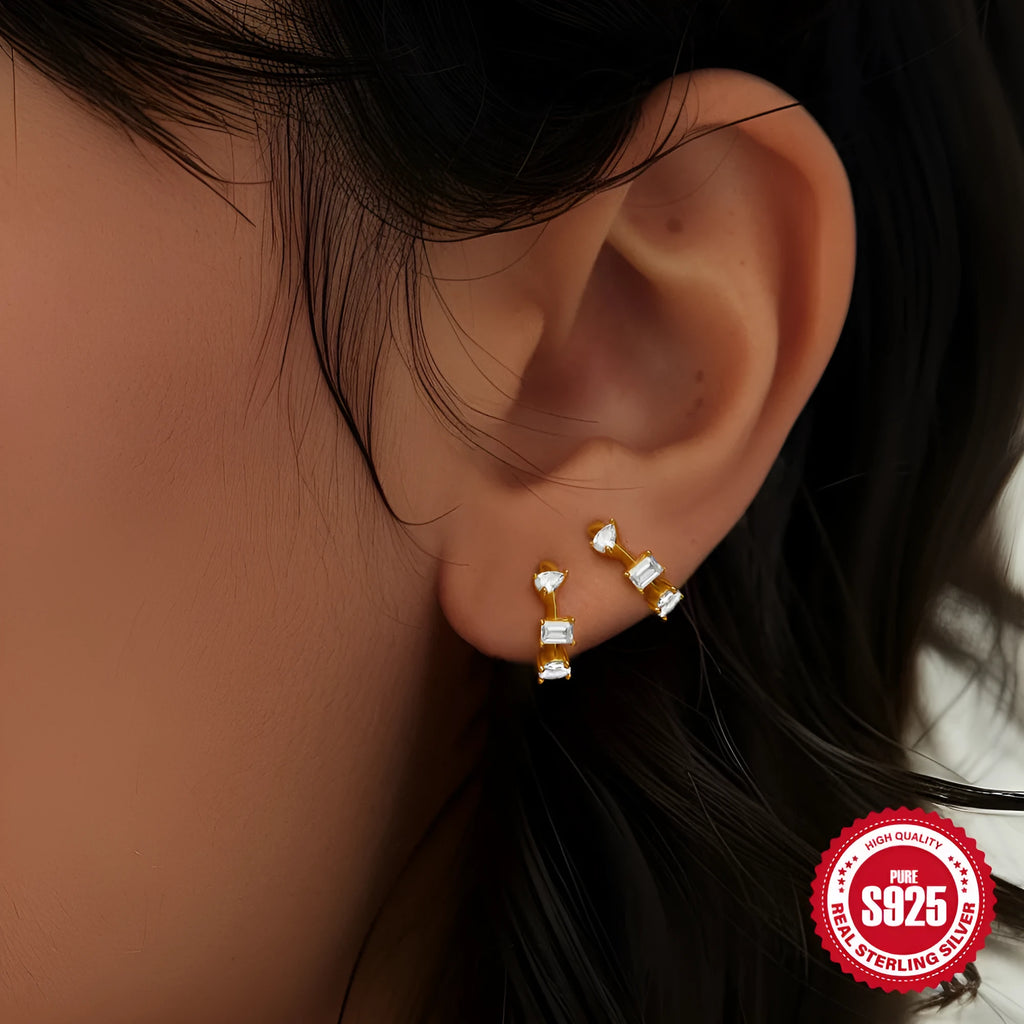 Small round geometric sterling silver stud earrings with diamond-cut detail in gold or silver electroplated finishes