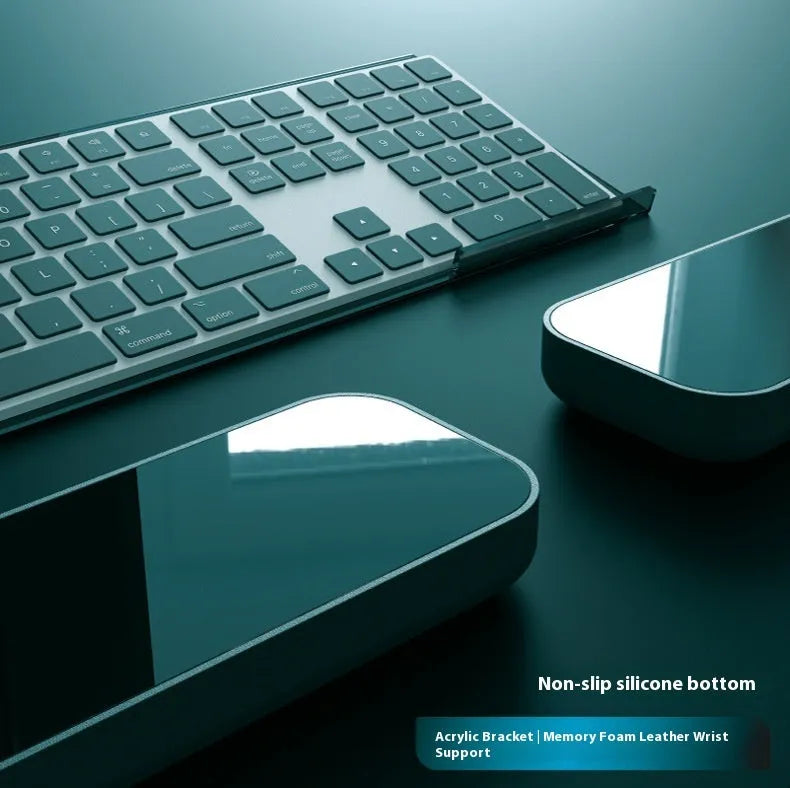 Double sided keyboard and mouse pad with thickened memory foam wrist rest in black resin with non-slip base