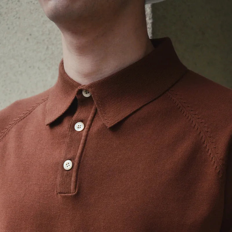 Retro knitted cotton short-sleeved T-shirt in slim fit with solid colour design