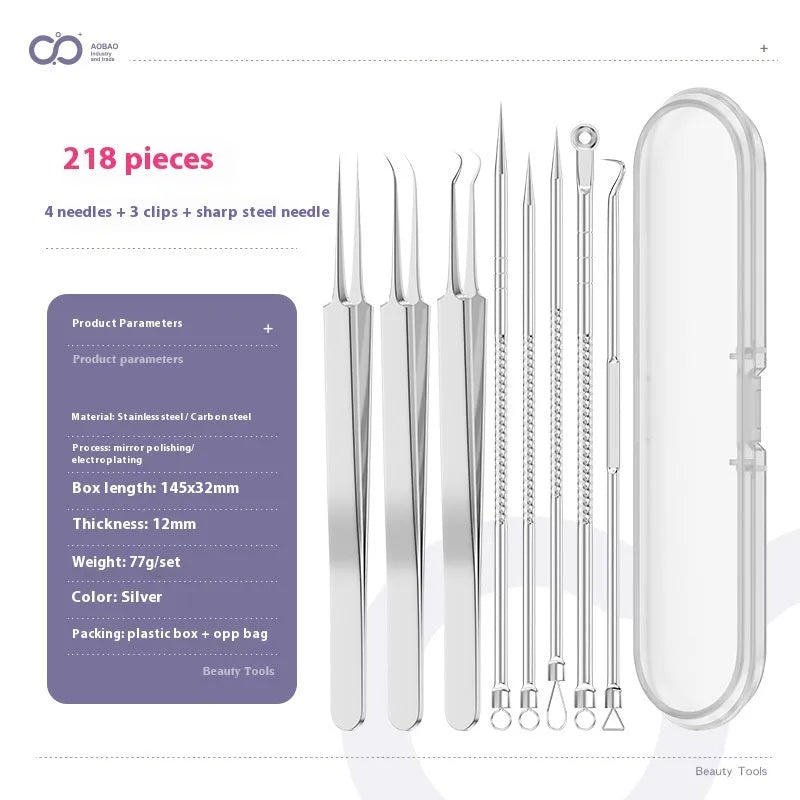 4-piece metal acne needle set with ultra fine pointed tips on silver background