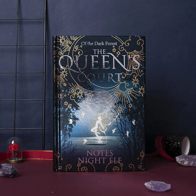 A5 hardcover luminous notebook with night elves design showing blue and purple colour options