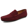 Men's solid colour suede loafers with round toe and slip-on design