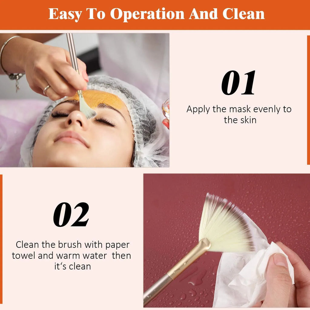 10 professional facial fan brushes with champagne finish handles and protective covers for makeup and treatment application