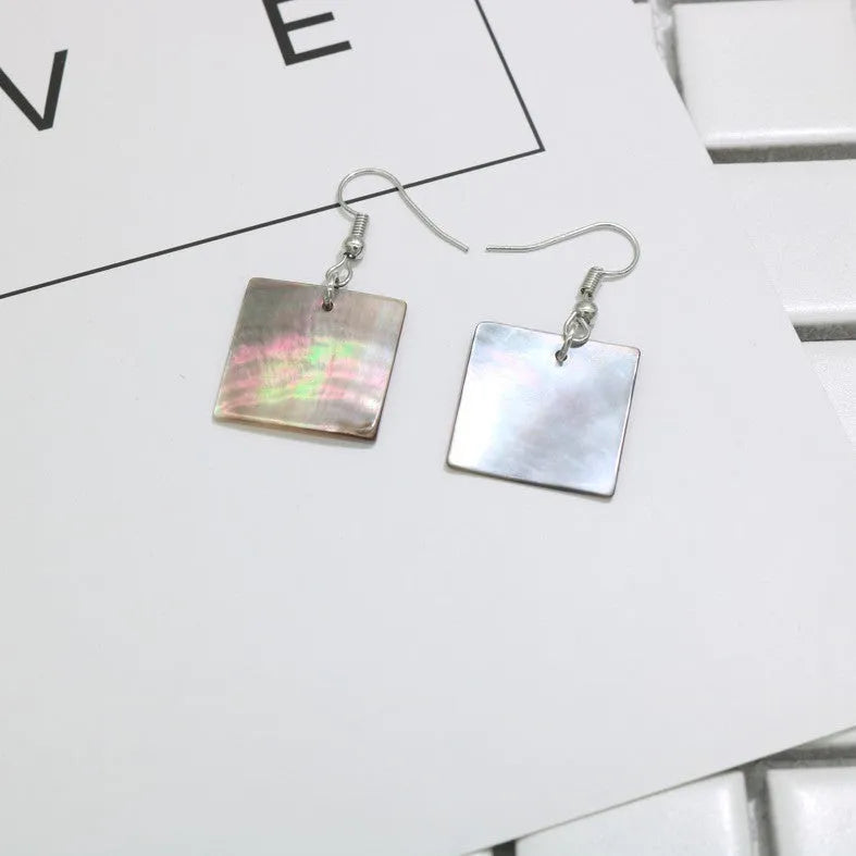 Geometric shell earrings with natural retro styling in square panther or rectangular shell colour options