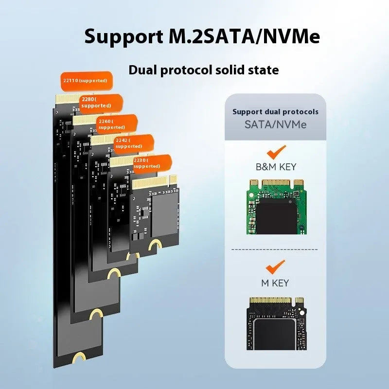Black external hard disk enclosure for NVME SSD conversion with USB Type-C port