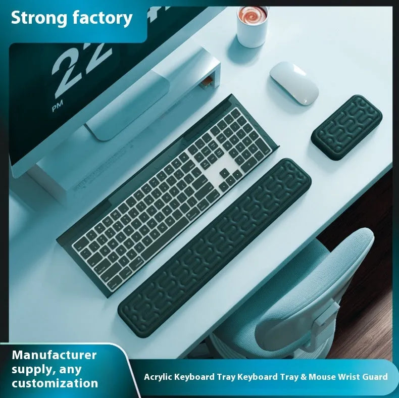 Double sided keyboard and mouse pad with thickened memory foam wrist rest in black resin with non-slip base