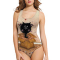 Women's 3D printed pattern one-piece swimsuit showing sunflower design on polyester fabric