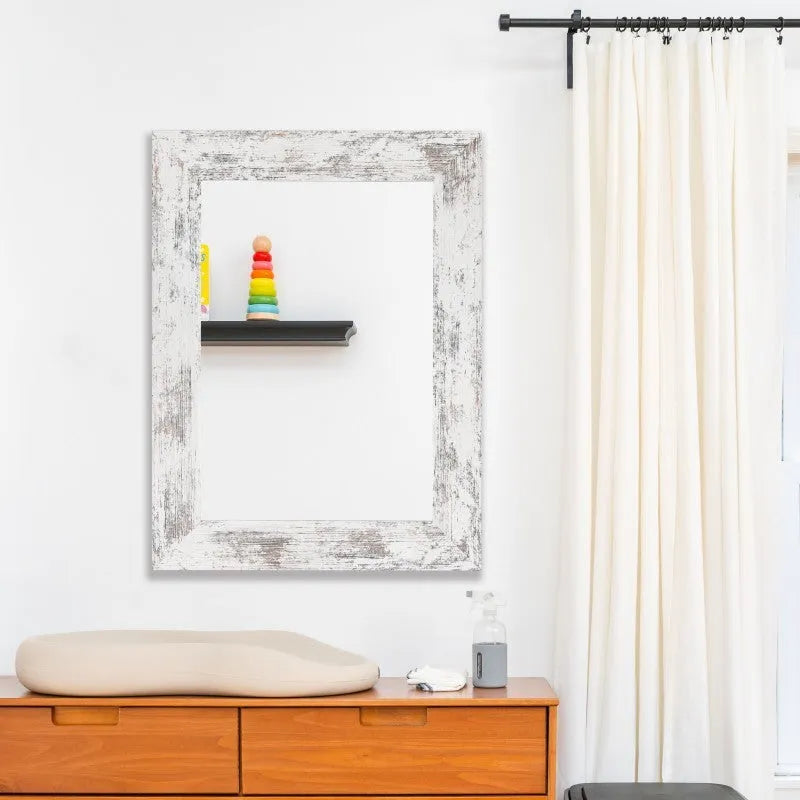 Little White wall-mounted bathroom mirror with pastoral style MDF frame in retro new Chinese design